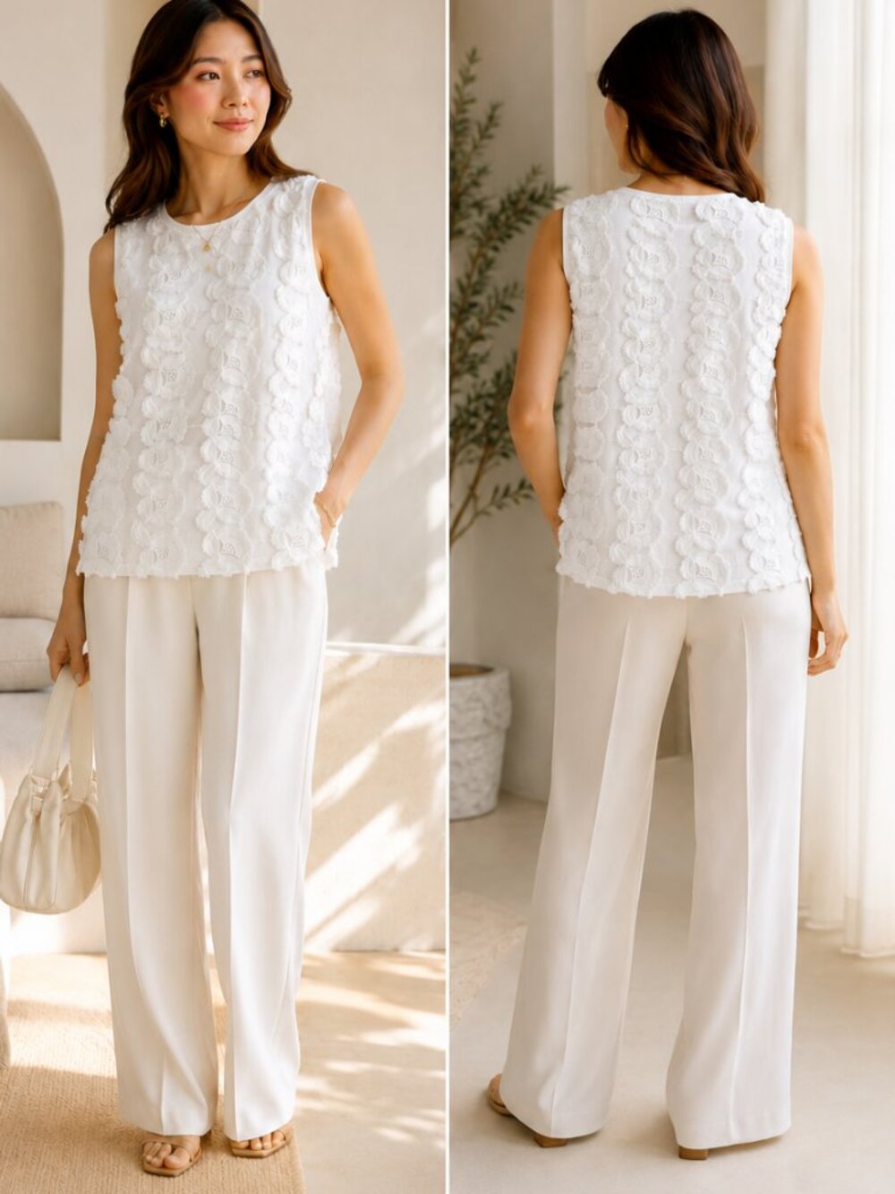 H&M White Floral Appliqué Mesh Sleeveless Top Size Medium - Picture 1 of 11
